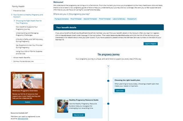 CareFirst pregnancy journey guide with a step-by-step timeline