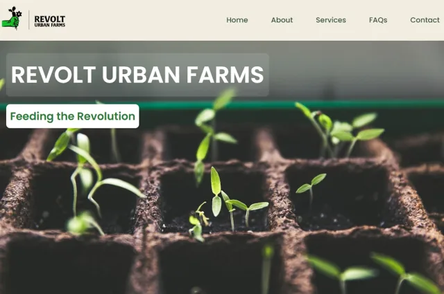 Revolt Urban Farms nonprofit website homepage