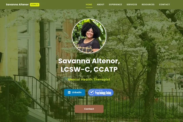 Savanna Altenor therapy practice website homepage